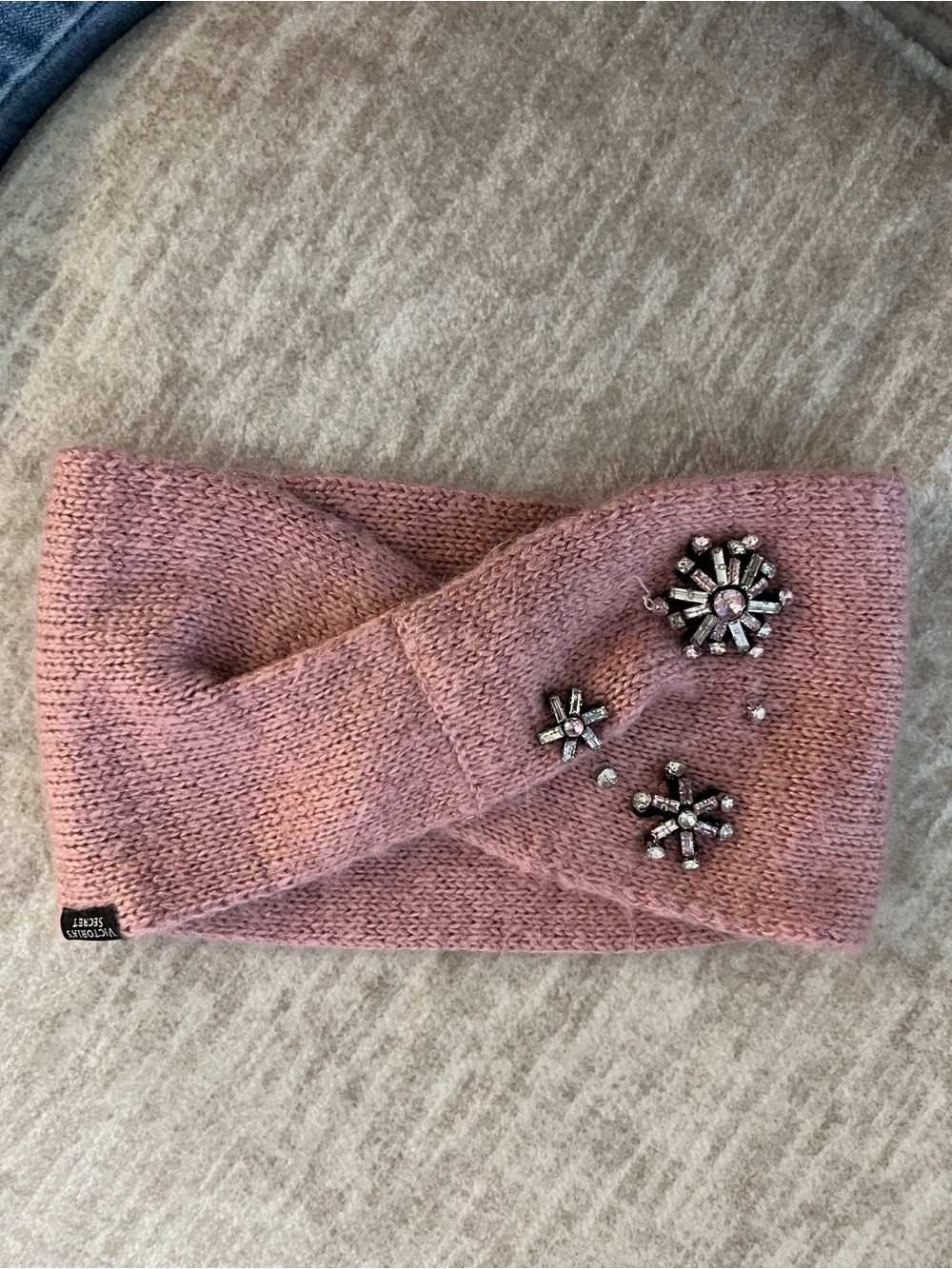 Victoria's Secret Rose Pink Knit Crystal-Embellished Headband